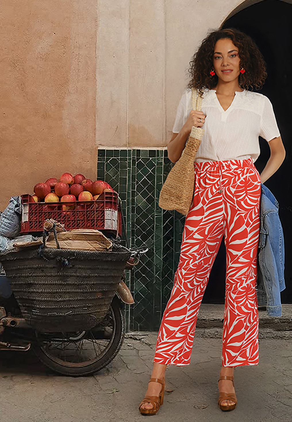 PANTALON 7/8 - POMPEI - TERRA/BLANC - Antonelle
