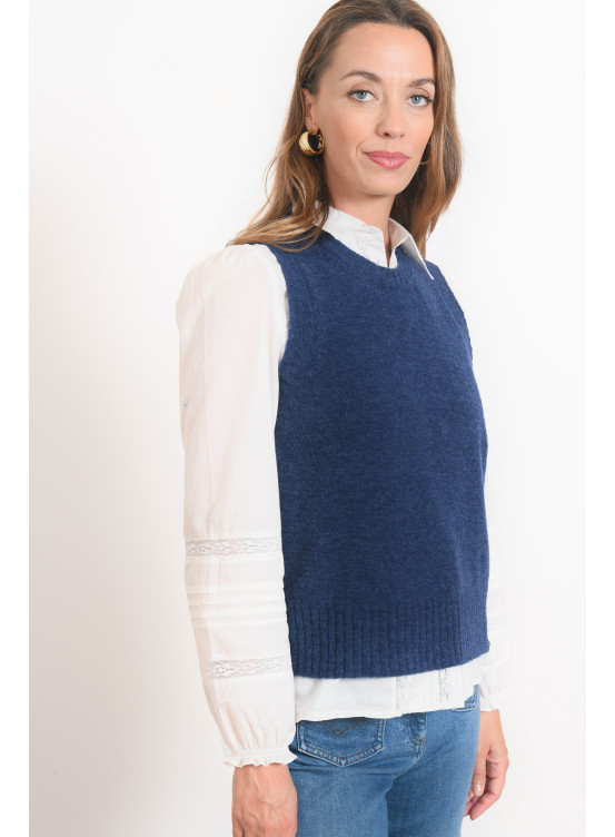 Pull sans manches en tricot torsadé col V pour garçon | Orchestra