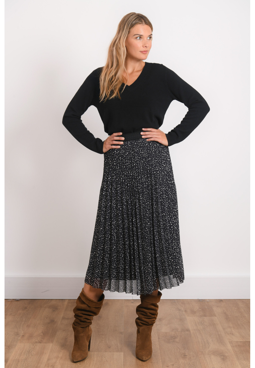 Jupe Plissée Noire Femme Agenda - Taille 18 - Midi - Occasion Parfait état