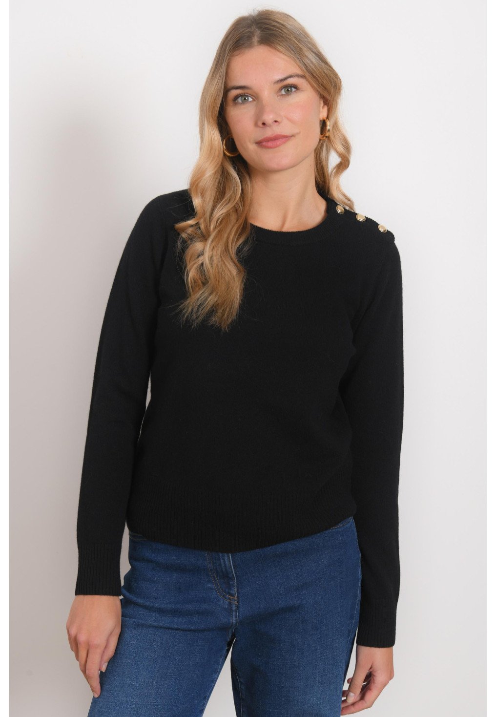 Pull Femme Col Rond 100% Laine Recyclée Noir - Rifò