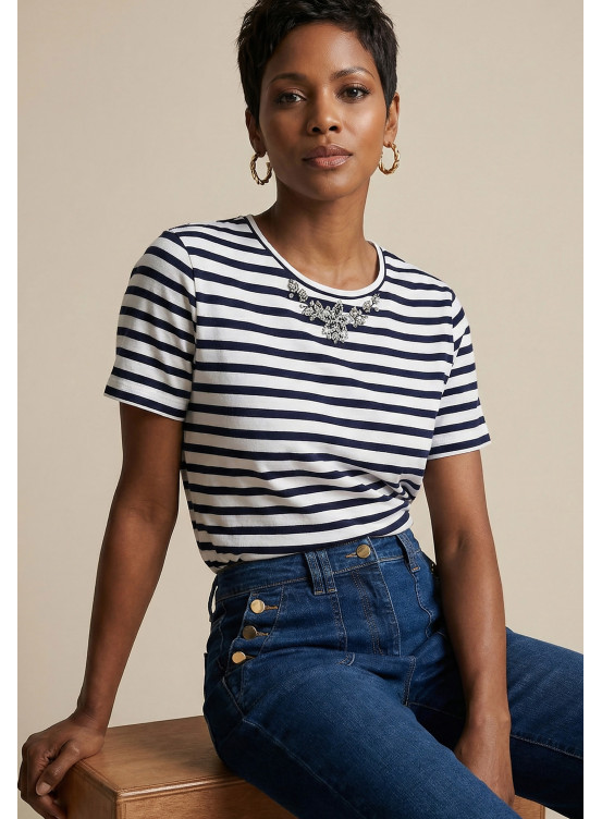 T-SHIRT - PRETTY - ECRU/MARINE - Nouveautés Antonelle