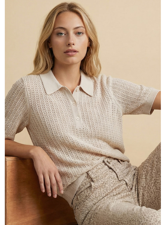 POLO MANCHES COURTES 100% COTON - SANZA - CREME - Nouveautés Antonelle
