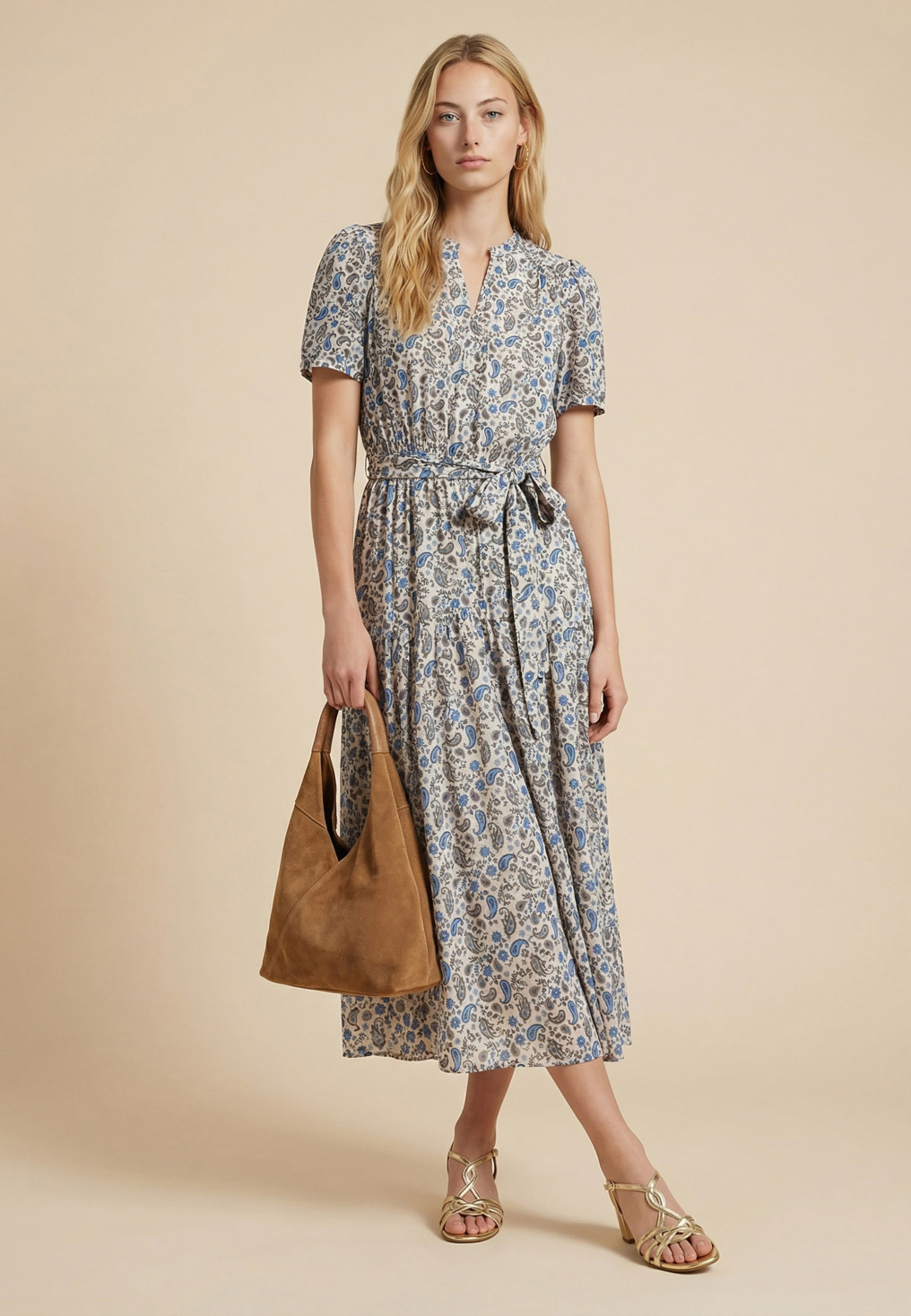 ROBE LONGUE - SAIMU - SABLE/BLEU - Nouveautés Antonelle