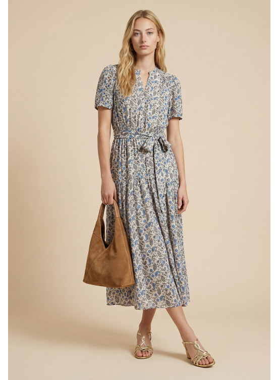 ROBE LONGUE - SAIMU - SABLE/BLEU - Nouveautés Antonelle