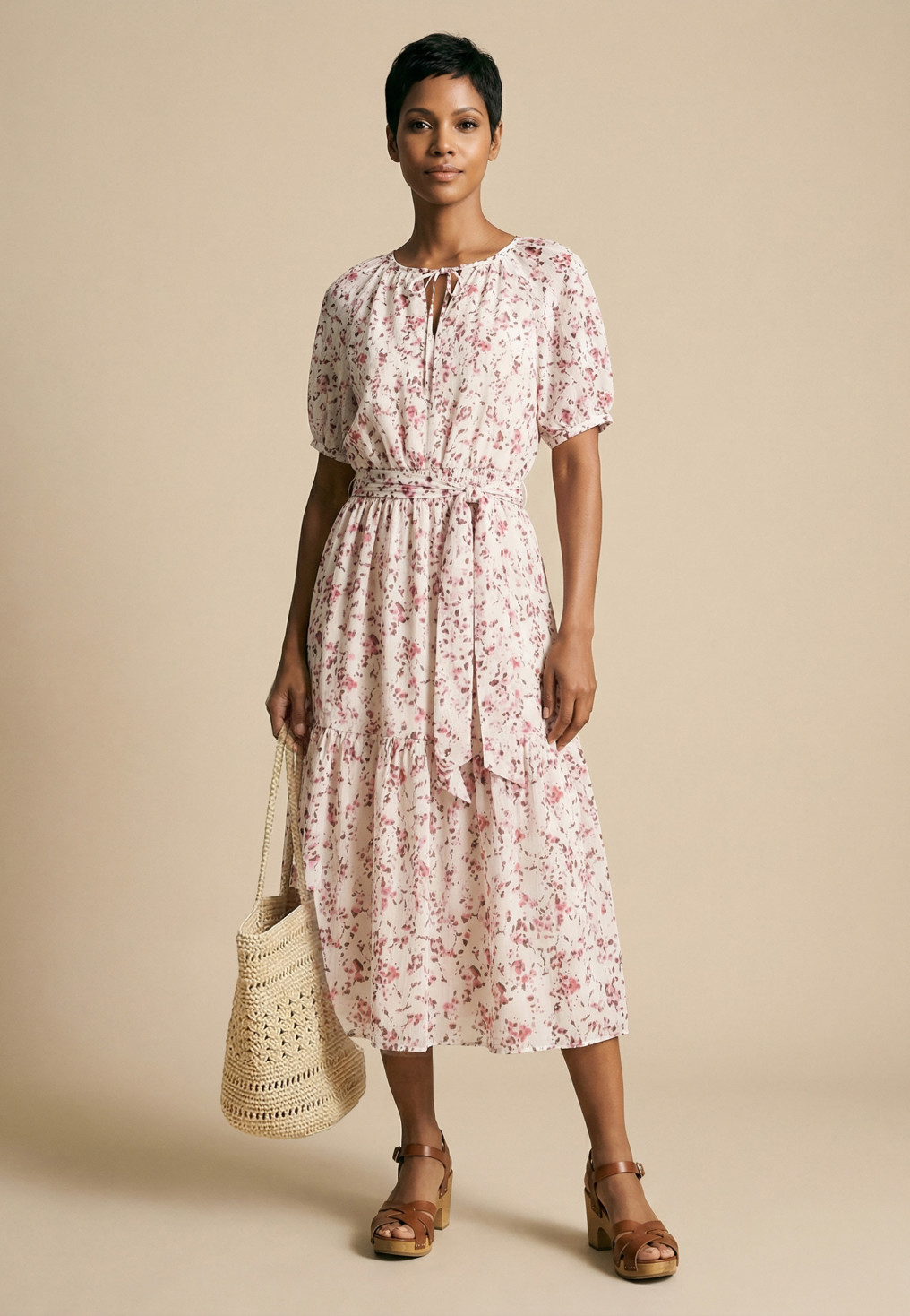 ROBE LONGUE - SABRINA - ECRU/ROSE - Nouveautés Antonelle