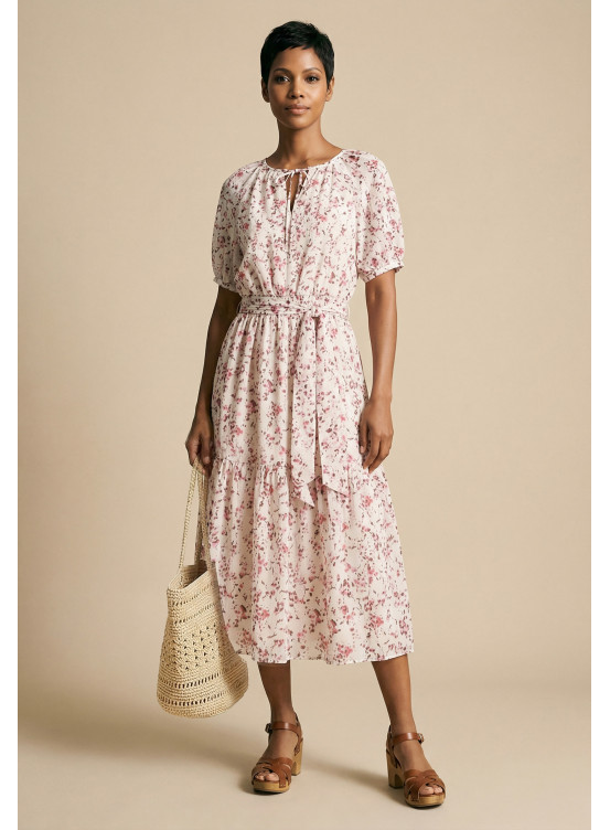 ROBE LONGUE - SABRINA - ECRU/ROSE - Nouveautés Antonelle