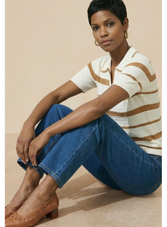 POLO RAYÉ - SAMOA - BLANC/CAMEL - Antonelle