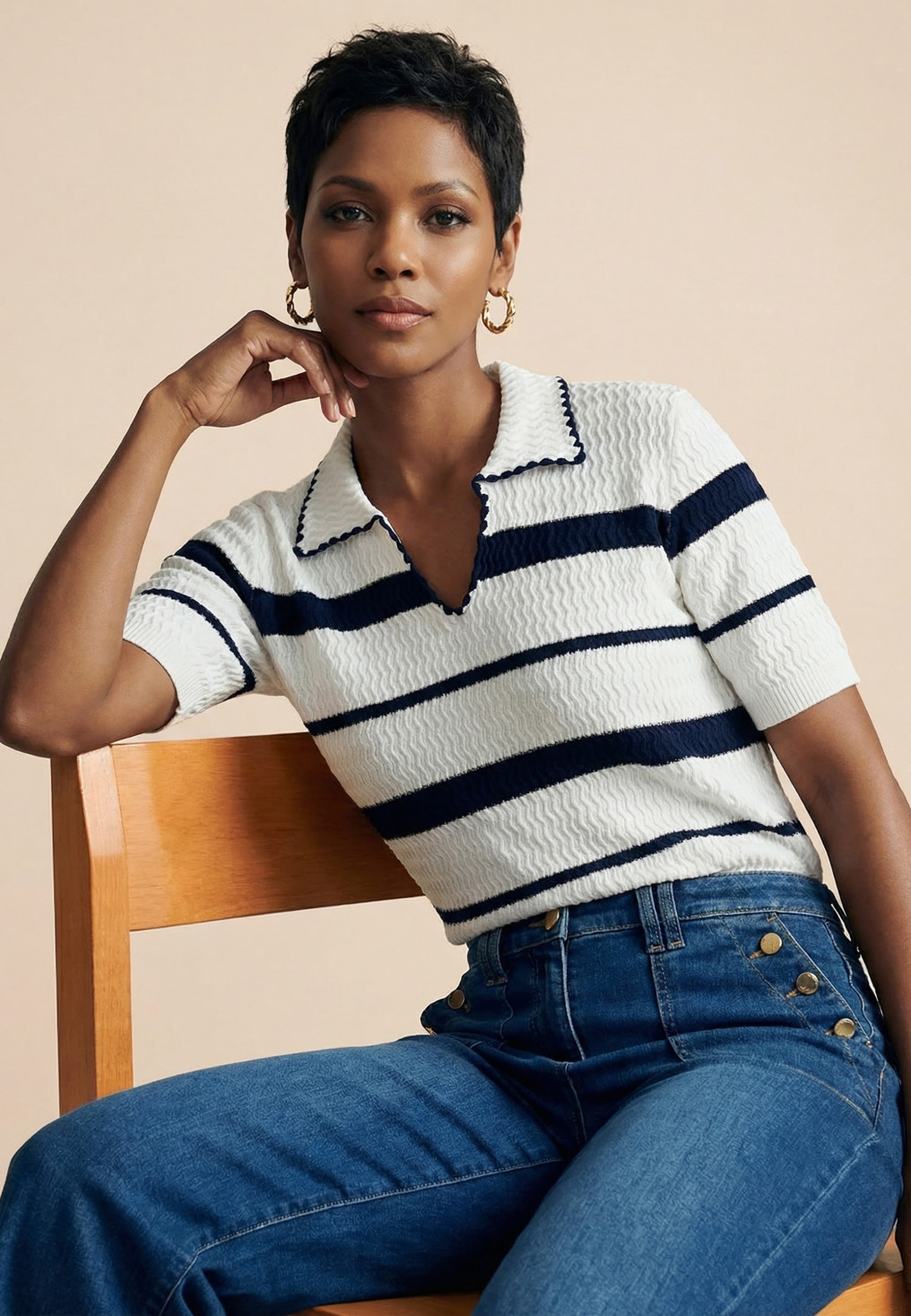 POLO RAYÉ - SAMOA - BLANC/MARINE - Nouveautés Antonelle