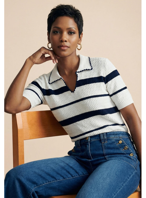 POLO RAYÉ - SAMOA - BLANC/MARINE - Nouveautés Antonelle