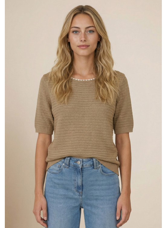 PULL MANCHES COURTES - SUZETTE - BEIGE/ECRU - Nouveautés Antonelle