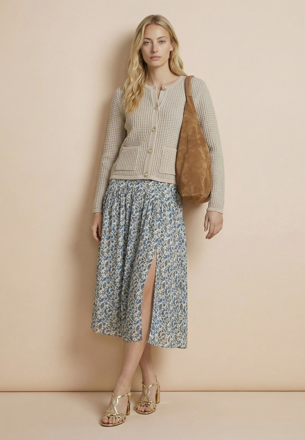 JUPE LONGUE - SAIMU - SABLE/BLEU - Nouveautés Antonelle