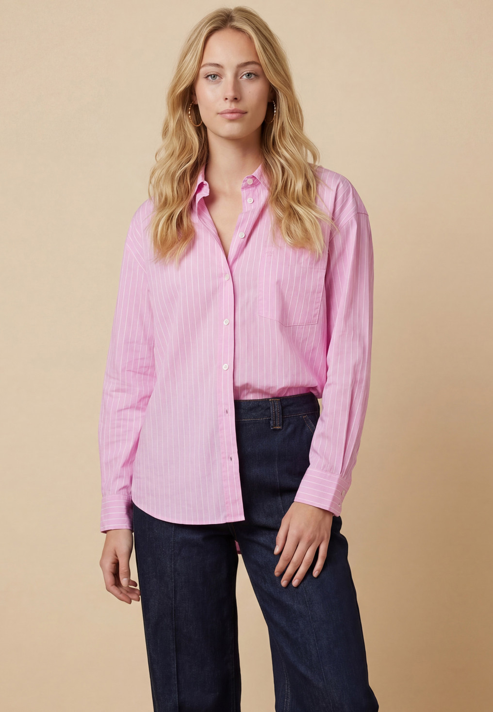 CHEMISE 100% COTON - SOUNE - PINK/WHITE - Antonelle