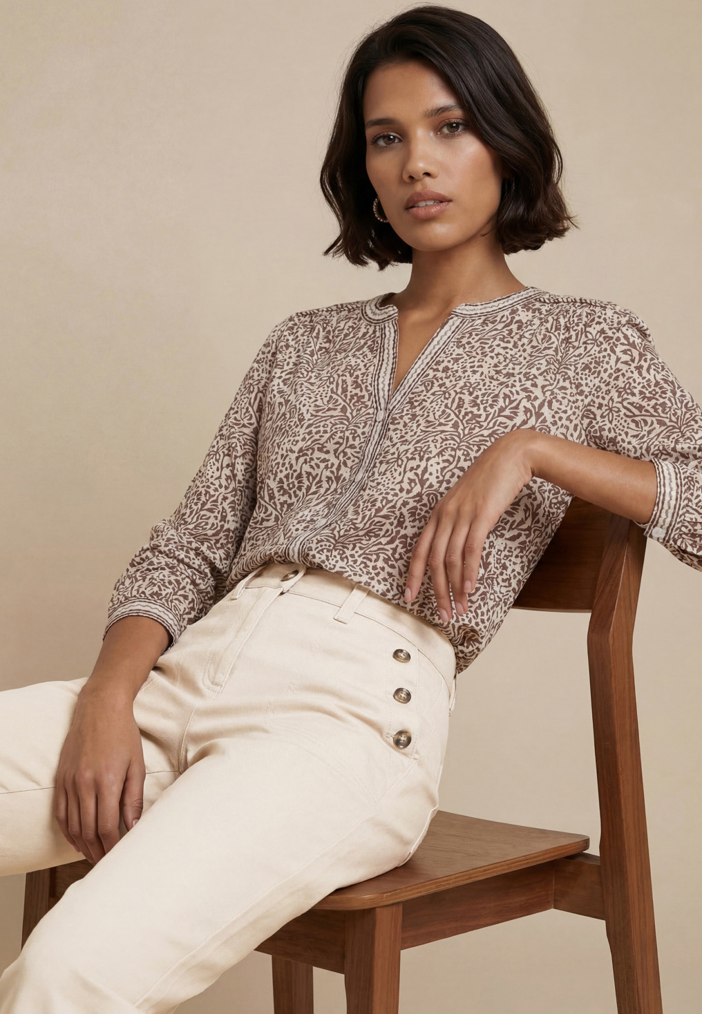 CHEMISE COTON - SWEETY - PRALINE/BLANC - Antonelle