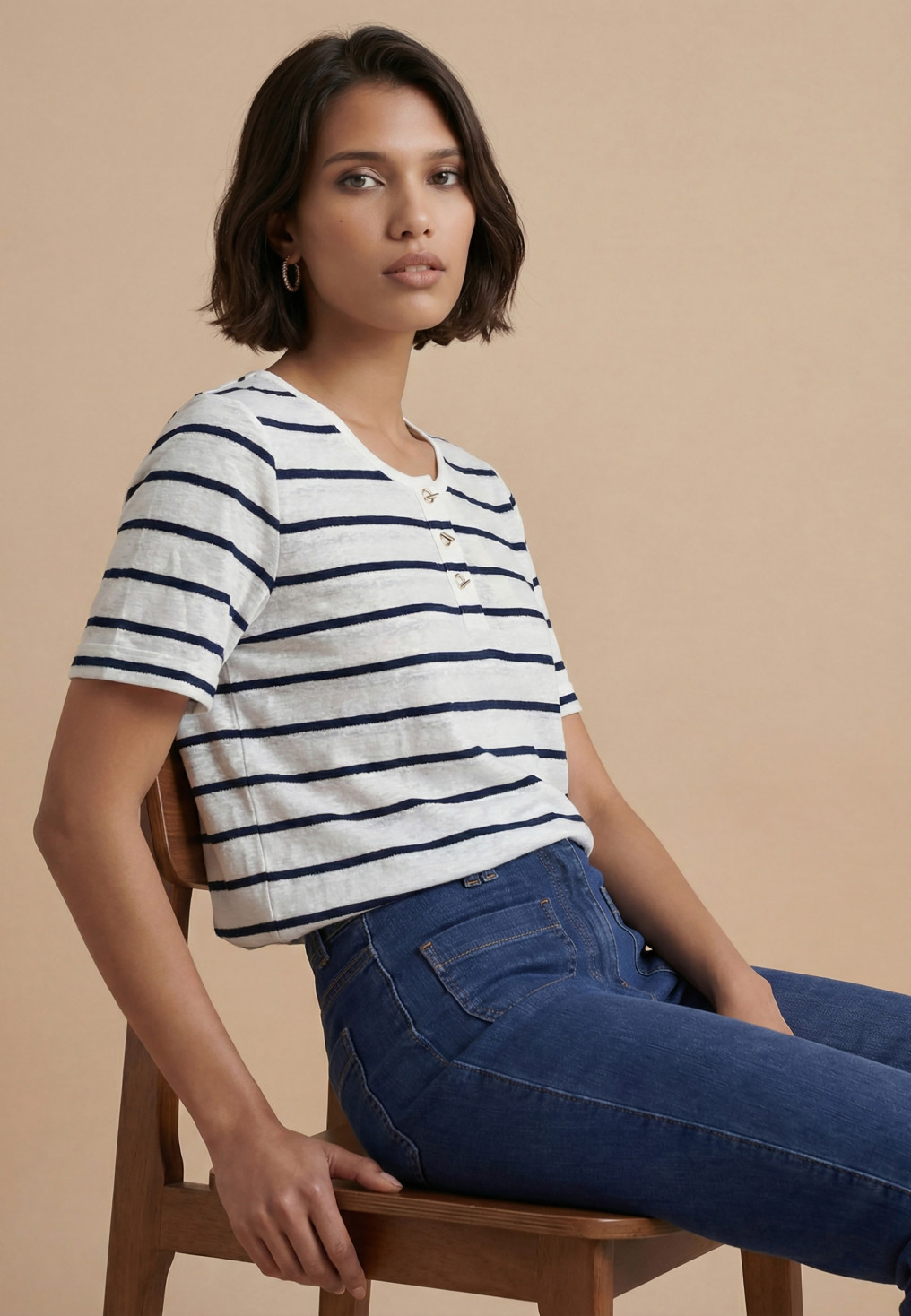 Socean Tee Shirt Raye Mc 59%lin 39%viscose 1%polyamide - Produits a...
