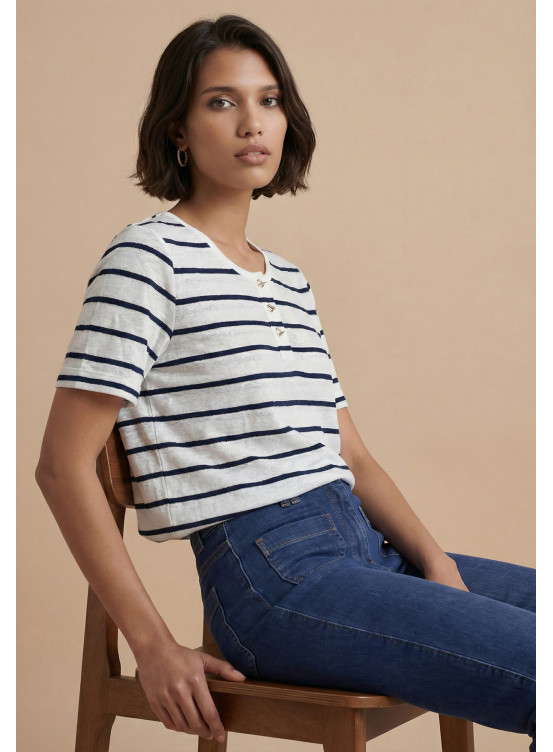 Socean Tee Shirt Raye Mc 59%lin 39%viscose 1%polyamide - Produits a...