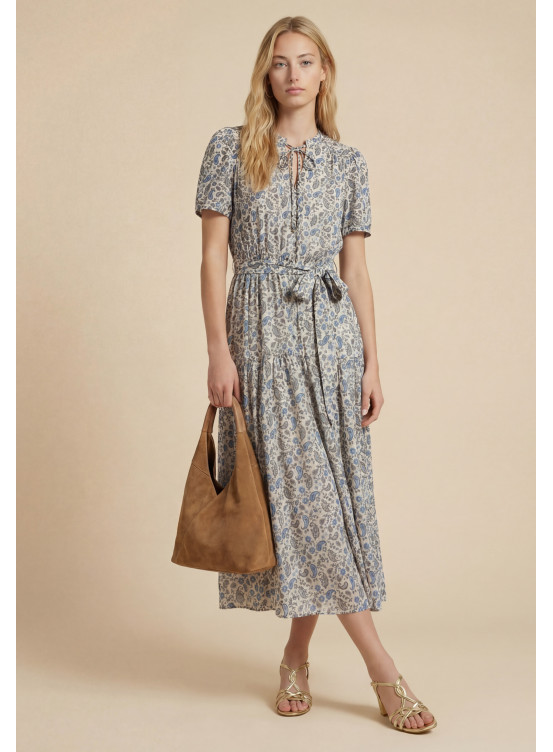 ROBE LONGUE - SAIMU - SABLE/BLEU - Nouveautés Antonelle