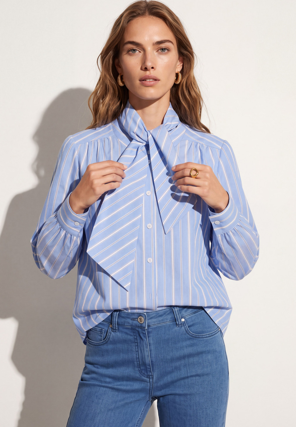 CHEMISE 100% COTON - TAPIOCA - BLEU/BLANC