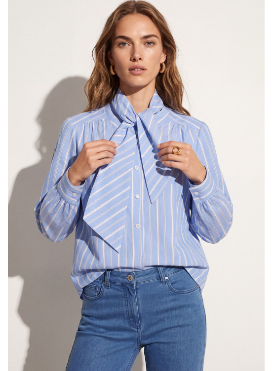 CHEMISE 100% COTON - TAPIOCA - BLEU/BLANC