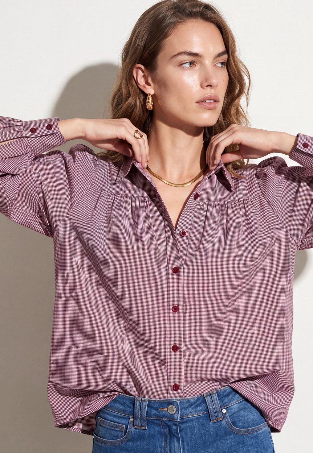 CHEMISE 100% COTON - TACIF - BORDEAUX/ECRU