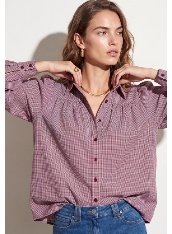 CHEMISE 100% COTON - TACIF - BORDEAUX/ECRU
