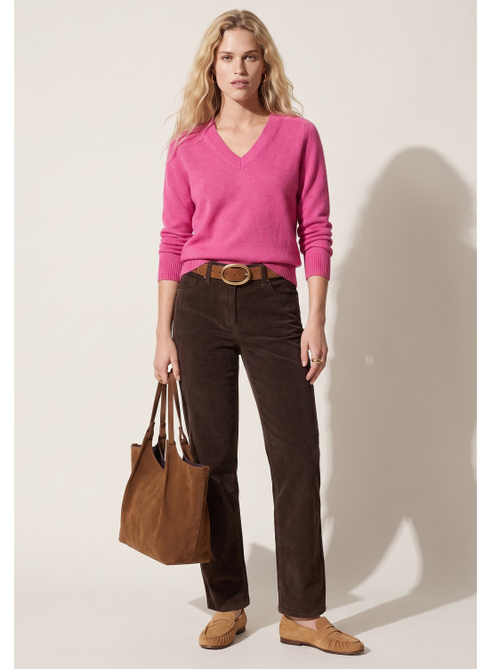 PANTALON VELOURS DROIT - TEMPA - CHOCO