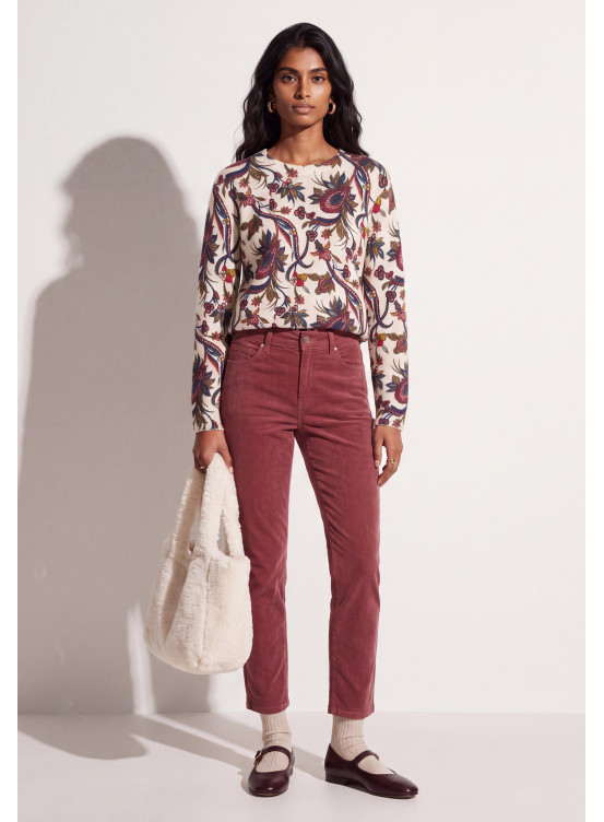 PANTALON SLIM 7/8 EME VELOURS -TIOTA - BOIS DE ROSE