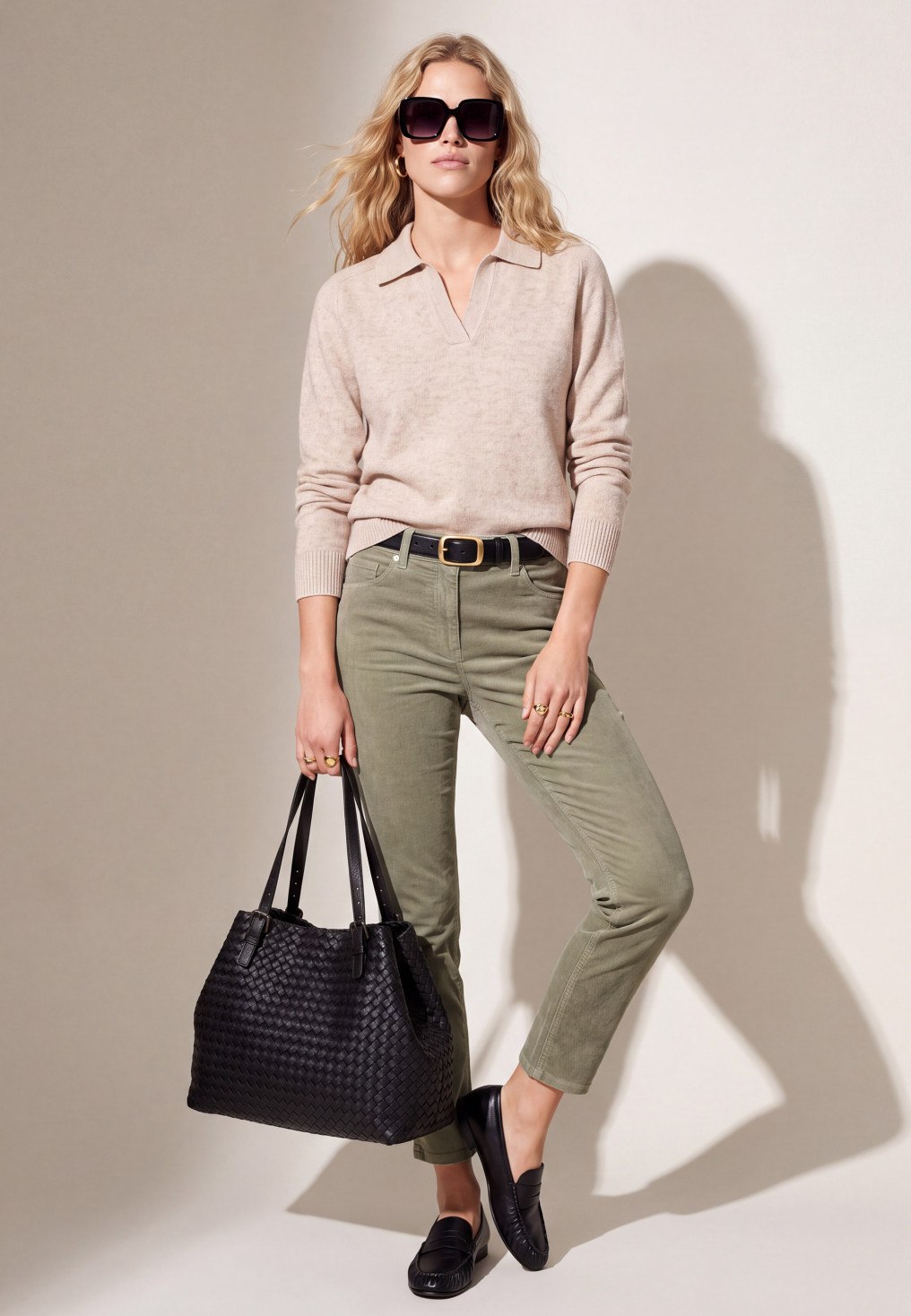 PANTALON SLIM 7/8 EME VELOURS -TIOTA - SAUGE