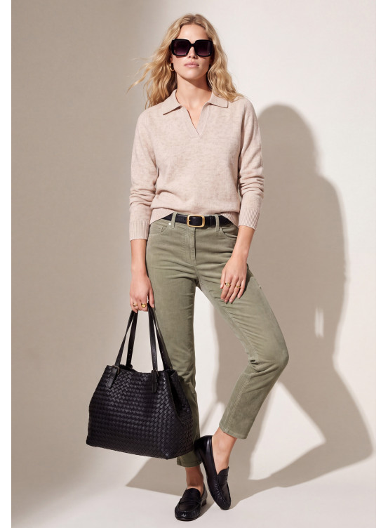 PANTALON SLIM 7/8 EME VELOURS -TIOTA - SAUGE