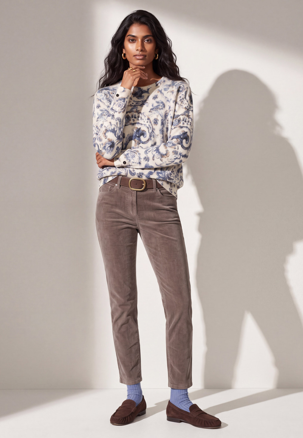PANTALON SLIM 7/8 EME VELOURS -TIOTA - TAUPE