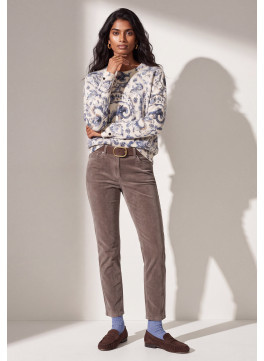 PANTALON SLIM 7/8 EME VELOURS -TIOTA - TAUPE