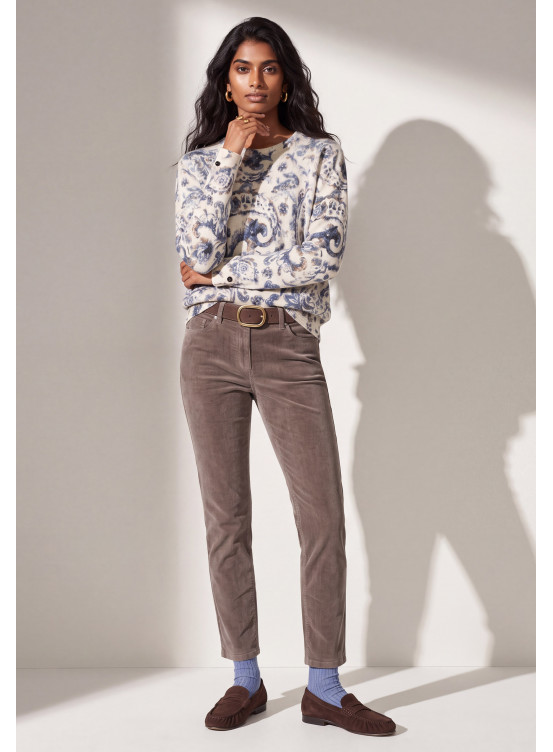 PANTALON SLIM 7/8 EME VELOURS -TIOTA - TAUPE