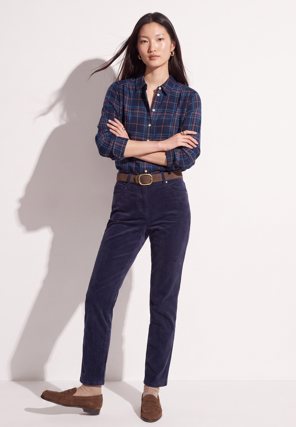 PANTALON SLIM 7/8 EME VELOURS -TIOTA - MARINE