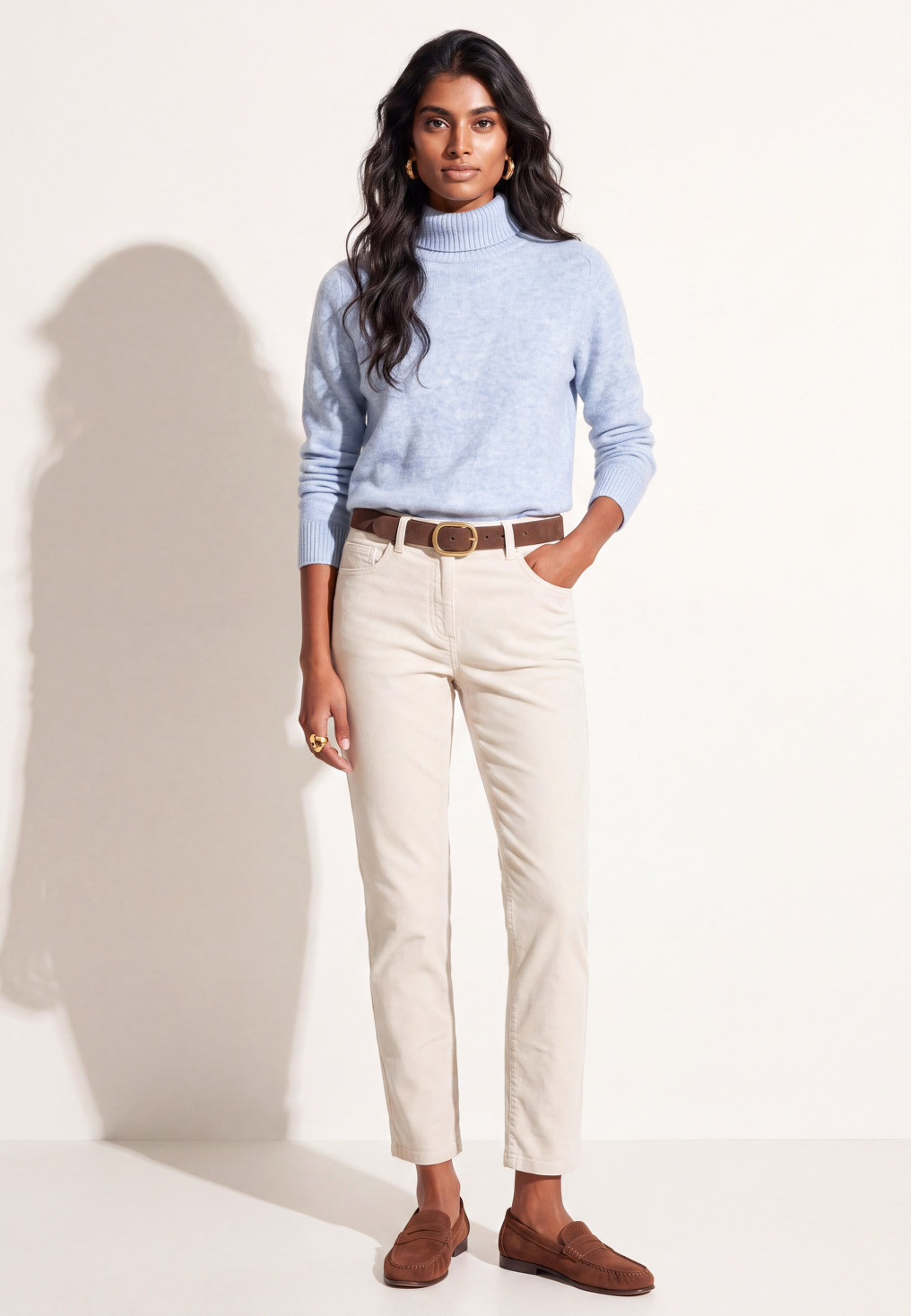 PANTALON SLIM 7/8 EME VELOURS -TIOTA - ECRU
