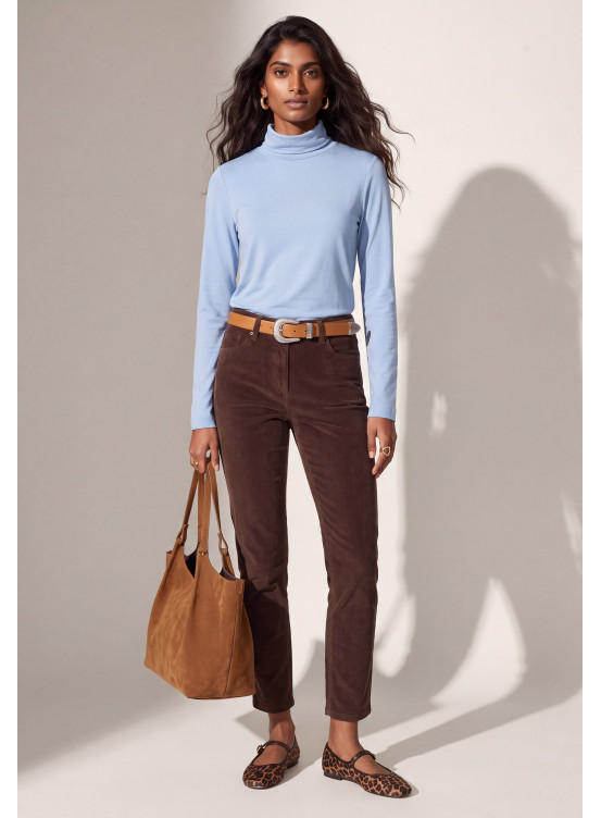 PANTALON SLIM 7/8 EME VELOURS -TIOTA - CHOCO