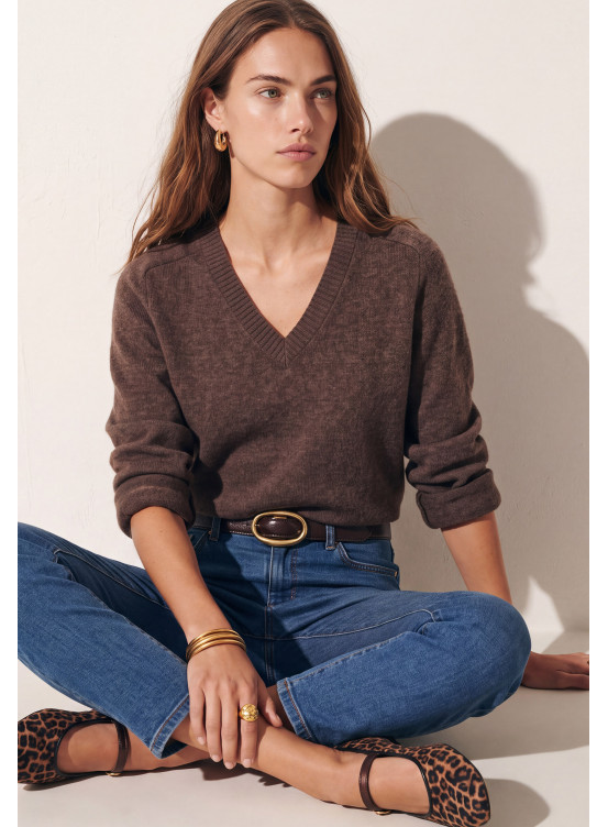PULL COL V - TRESOR - CHOCO CHINE