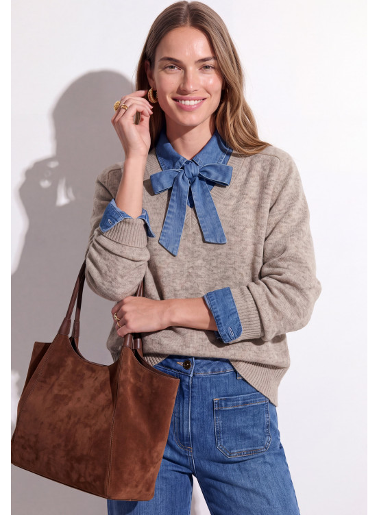 PULL COL V - TRESOR - TAUPE CHINE