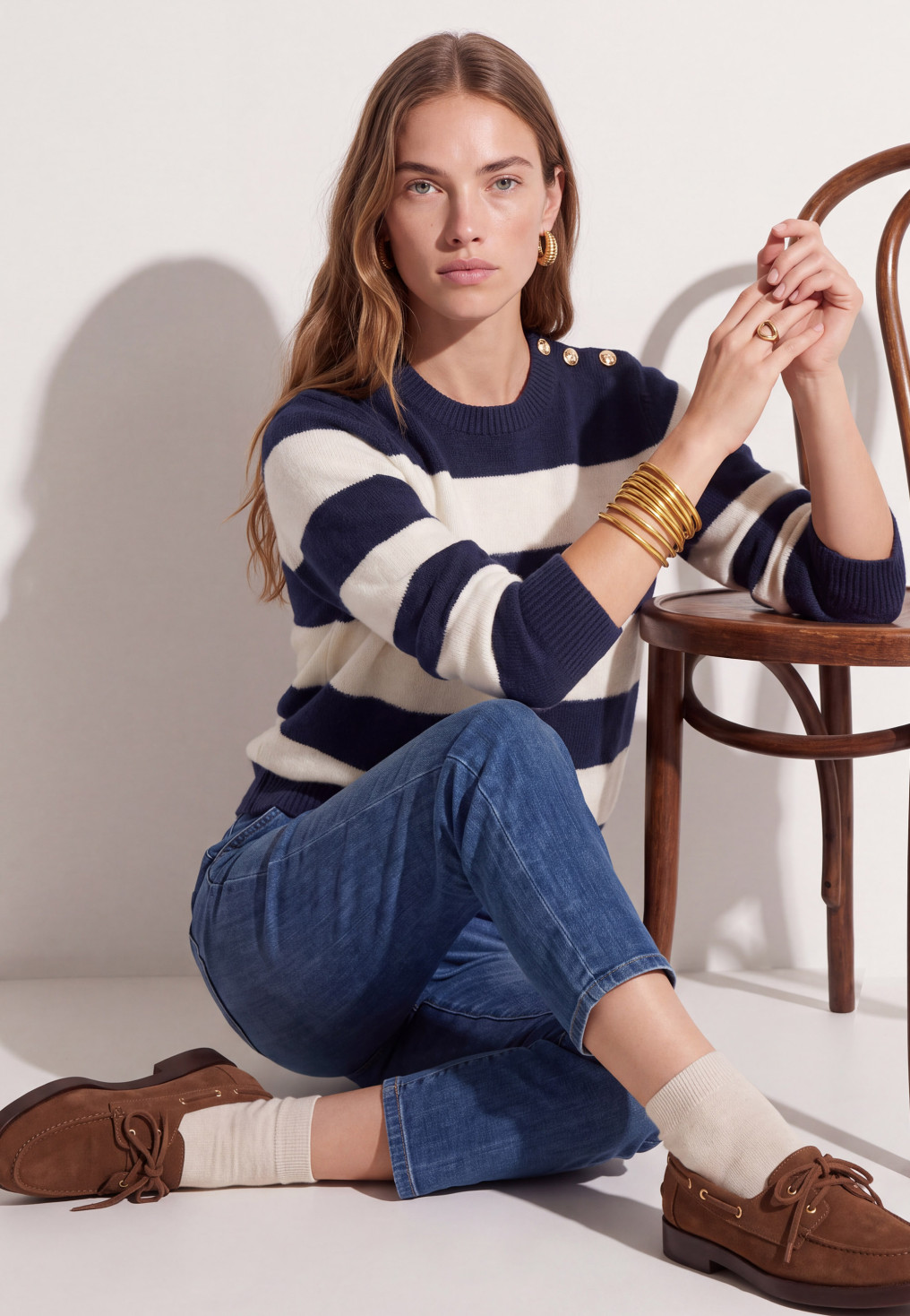PULL RAYE - TRECIF - ECRU CHINE/MARINE