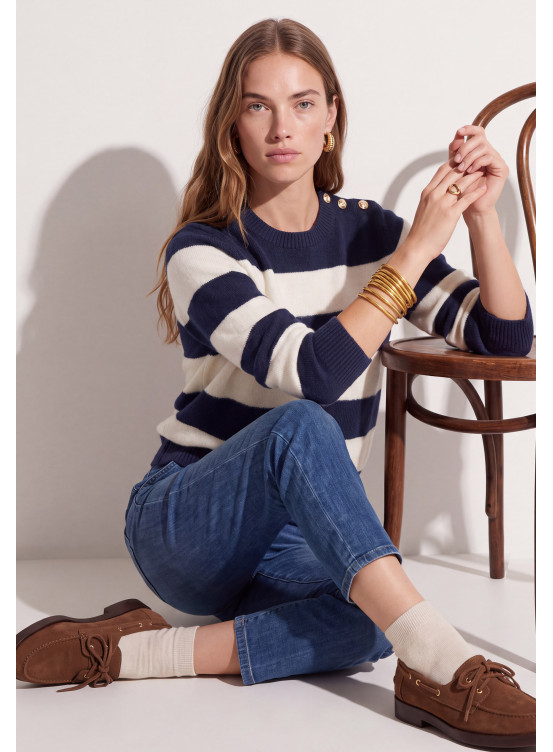 PULL RAYE - TRECIF - ECRU CHINE/MARINE