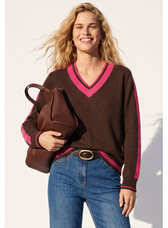 PULL BICOLORE - TREBIOS - CHOCO CHINE/MACARON