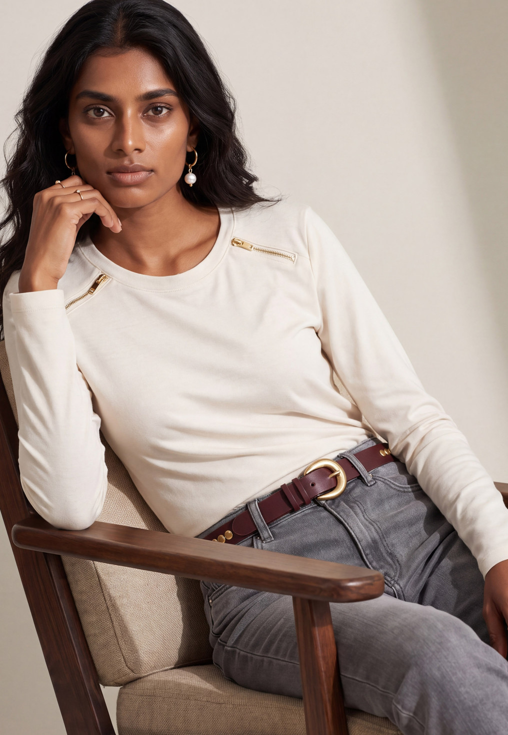 TEE-SHIRT ZIP - TIRETTE - ECRU