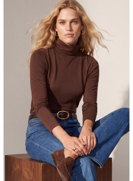 TEE-SHIRT COL ROULE - TRAKEN - CHOCOLAT