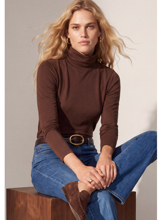 TEE-SHIRT COL ROULE - TRAKEN - CHOCOLAT