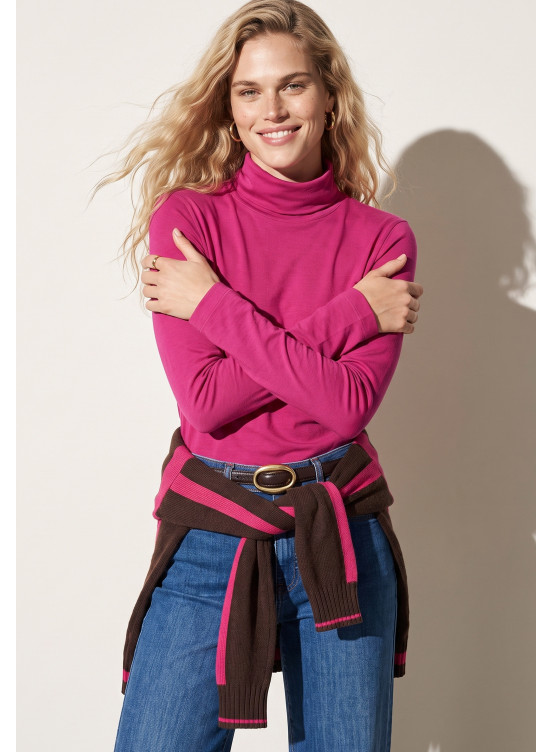 TEE-SHIRT COL ROULE - TRAKEN - FUSHIA