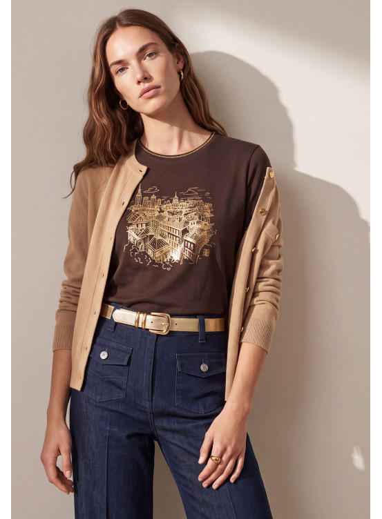 TEE-SHIRT IMPRIME - TROPHEE - CHOCOLAT