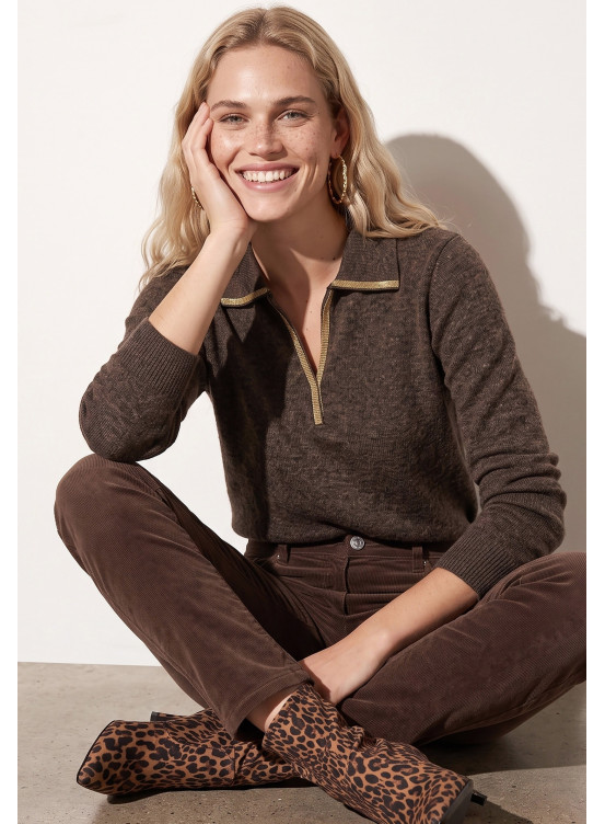 PULL POLO STRASS - TEXAN - CHOCO CHINE