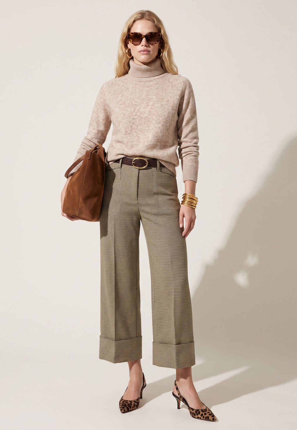 PANTALON LARGE 7/8EME - TIANA - KAKI/CHOCO