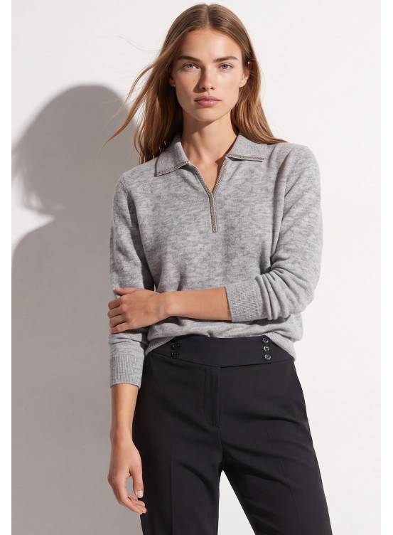PULL POLO STRASS - TEXAN - GRIS CHINE