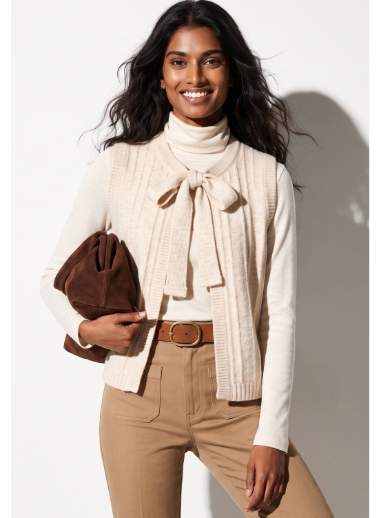 GILET SANS MANCHE - TREPORTO - ECRU CHINE