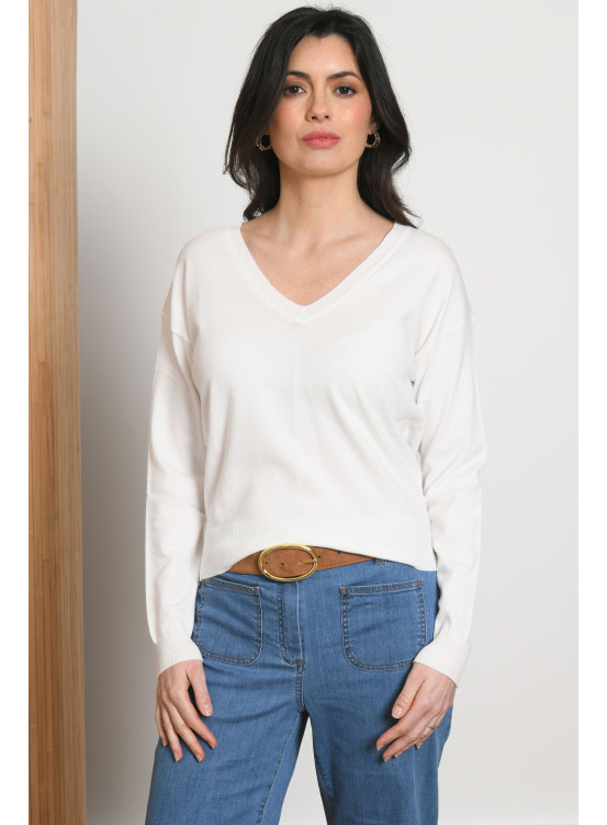 PULL COL V - PADOUE - NATUREL - Antonelle