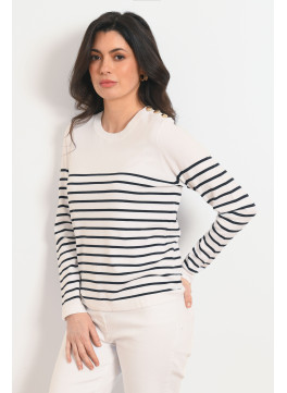 PULL COL ROND - PTIMOUSS - BLANC/MARINE - Antonelle